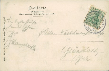 Adressseite der Ansichtskarte Heilbronn, Mehrbildkarte mit Bahnhof, Kaserne und Wartberg
