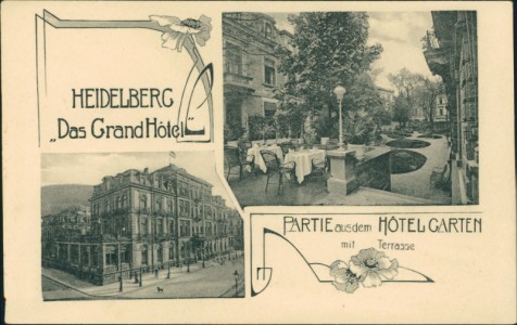 Alte Ansichtskarte Heidelberg, Das Grand Hotel. Partie aus dem Hotel Garten mit Terrasse