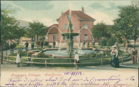 Alte Ansichtskarte Gruss aus Ettlingen, Stadtgarten