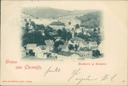 Alte Ansichtskarte Gruss aus Chemnitz, Talsperre zu Einsiedel