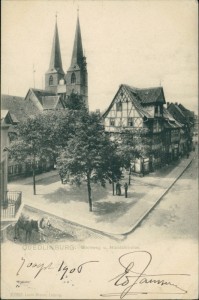 Alte Ansichtskarte Quedlinburg, Steinweg u. Nicolaikirche