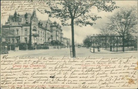 Alte Ansichtskarte Gruss aus Chemnitz, Albertstrasse mit Bahnhof