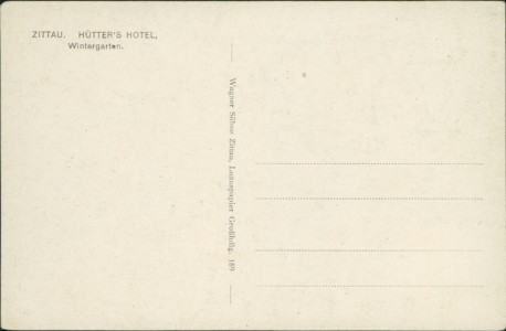 Adressseite der Ansichtskarte Zittau, Hütter's Hotel, Wintergarten