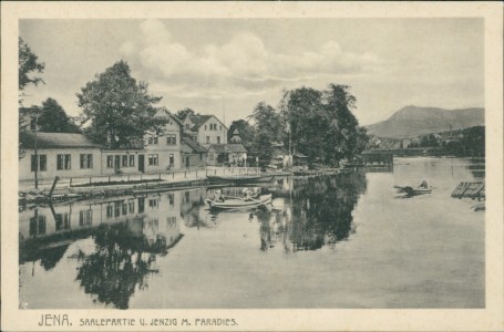 Alte Ansichtskarte Jena, Saalepartie u. Jenzig m. Paradies