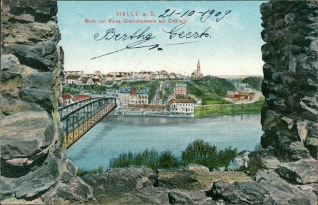 Alte Ansichtskarte Halle a. S., Blick von Ruine Giebichenstein auf Cröllwitz