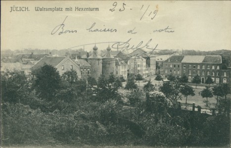 Alte Ansichtskarte Jülich, Walramplatz mit Hexenturm