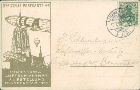 Adressseite der Ansichtskarte Frankfurt a. M., Internationale Luftschiffahrt-Ausstellung (ILA). Offizielle Postkarte No. 2