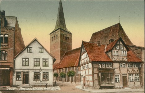 Alte Ansichtskarte Uelzen, Veersserstraße und Kirche