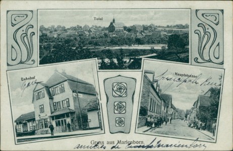 Alte Ansichtskarte Gruss aus Marienborn, Total, Bahnhof, Hauptstrasse