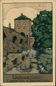 Alte Ansichtskarte Limburg (Lahn), Lahnbrücke u. Brückenturm