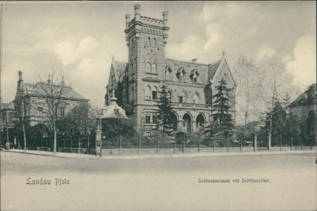 Alte Ansichtskarte Landau Pfalz, Schlossstrasse mit Schlösschen