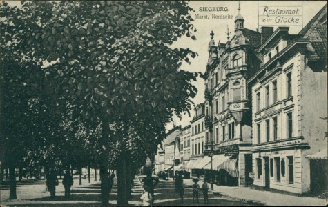 Alte Ansichtskarte Siegburg, Markt, Nordseite mit Restaurant zur Glocke