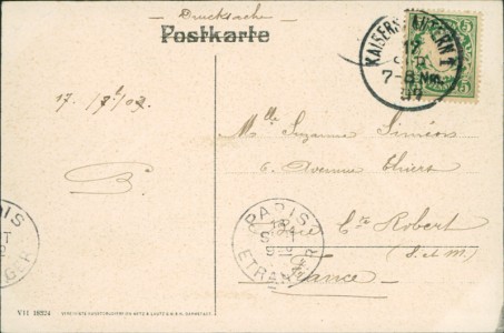 Adressseite der Ansichtskarte Kaiserslautern, Kgl. Postamt