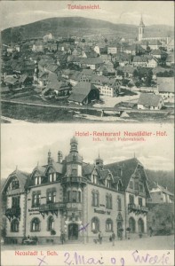 Alte Ansichtskarte Neustadt i. Schwarzwald, Totalansicht, Hotel-Restaurant Neustädter-Hof Inh.: Karl Fehrenbach