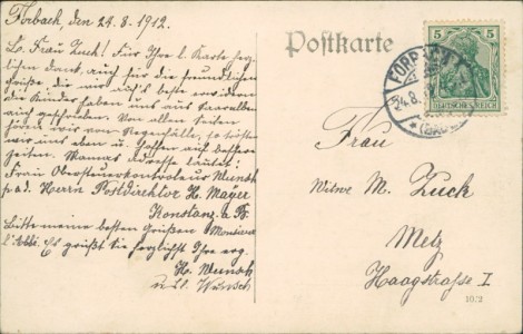 Adressseite der Ansichtskarte Forbach, Murg mit Brücke u. Gasthaus z. gold. Hirsch