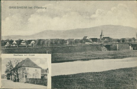 Alte Ansichtskarte Offenburg-Griesheim, Gesamtansicht, Gasthaus zur Krone