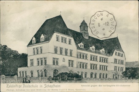 Alte Ansichtskarte Schopfheim, Zukünftige Realschule, Ansicht gegen die verlängerte Kirchstrasse