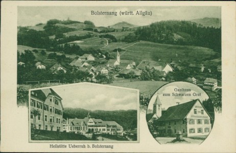 Alte Ansichtskarte Isny im Allgäu-Bolsternang, Gesamtansicht, Heilstätte Ueberruh, Gasthaus zum Schwarzen Grat