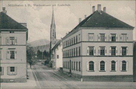 Alte Ansichtskarte Müllheim i. B., Werderstrasse mit Realschule