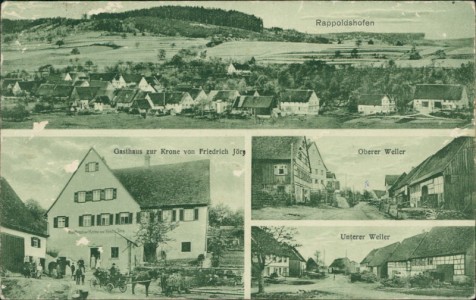 Alte Ansichtskarte Gerhardshofen-Rappoldshofen, Gasthaus zur Krone von Friedrich Jörg, Oberer Weiler, Unterer Weiler