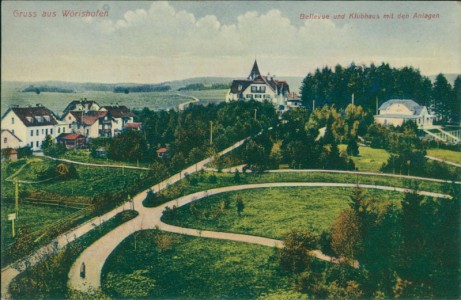 Alte Ansichtskarte Bad Wörishofen, Bellevue und Klubhaus mit den Anlagen