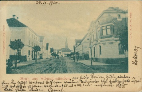 Alte Ansichtskarte Schwabmünchen, Straßenpartie