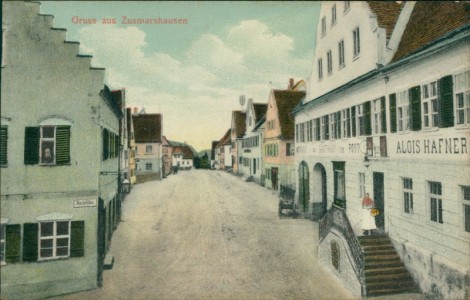Alte Ansichtskarte Gruss aus Zusmarshausen, Teilansicht mit Gasthaus zur Post von Alois Hafner