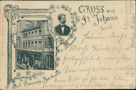 Alte Ansichtskarte Gruss aus St. Johann, Rest. Bauersche Bierhalle
