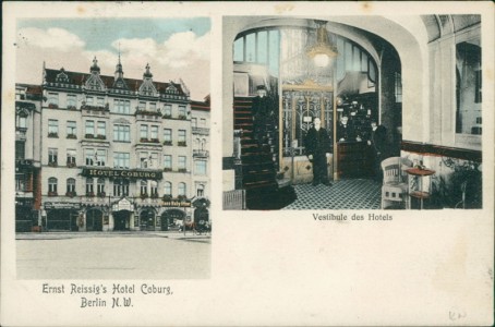 Alte Ansichtskarte Berlin N.W., Ernst Reissig's Hotel Coburg, Vestibule des Hotels