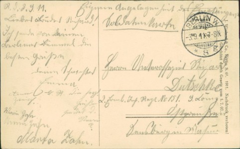 Adressseite der Ansichtskarte Berlin, Behrenstrasse 48, Kerkau-Palast, Welt-Café