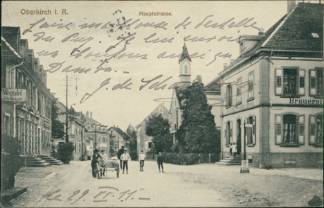 Alte Ansichtskarte Oberkirch i. R., Hauptstrasse mit Brauerei Theodor Braun