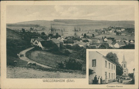 Alte Ansichtskarte Wallersheim bei Prüm, Gesamtansicht, Consum-Verein