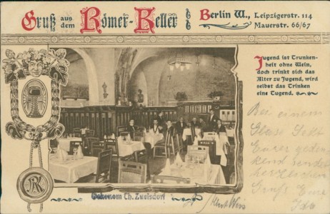 Alte Ansichtskarte Berlin W., Leipzigerstr. 114, Römer-Keller