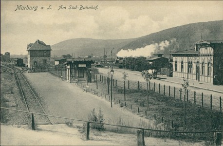 Alte Ansichtskarte Marburg a. L., Am Süd-Bahnhof