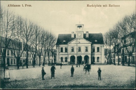 Alte Ansichtskarte Altdamm / Dąbie, Marktplatz mit Rathaus
