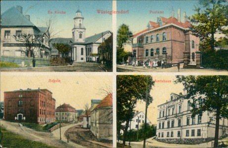 Alte Ansichtskarte Wüstegiersdorf / Głuszyca, Ev. Kirche, Postamt, Schule, Amtshaus