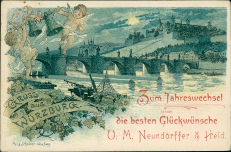 Alte Ansichtskarte Gruss aus Würzburg, Zum Jahreswechsel senden die besten Glückwünsche U. M. Neundörffer & Held
