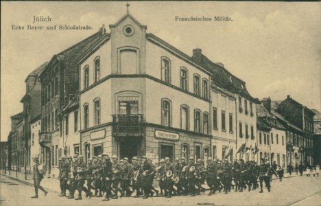 Alte Ansichtskarte Jülich, Ecke Bayer- und Schloßstraße
