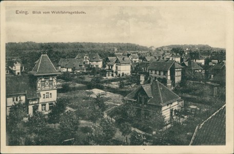 Alte Ansichtskarte Dortmund-Eving, Blick vom Wohlfahrtsgebäude