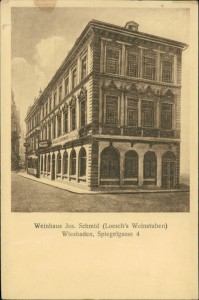 Alte Ansichtskarte Wiesbaden, Weinhaus Jos. Schmid (Loesch's Weinstuben), Spiegelgasse 4