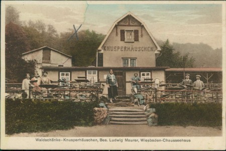 Alte Ansichtskarte Wiesbaden, Waldschänke Knusperhäuschen, Bes. Ludwig Maurer, Wiesbaden-Chausseehaus