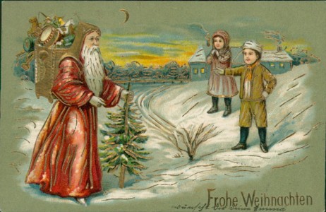 Alte Ansichtskarte Frohe Weihnachten, Weihnachtsmann besucht Kinder