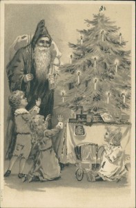 Alte Ansichtskarte Weihnachtsmann mit Tannenbaum, 