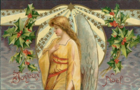 Alte Ansichtskarte Joyeux Noel, Jugendstil-Engel