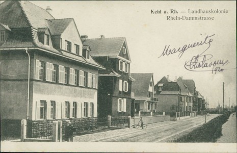 Alte Ansichtskarte Kehl, Landhauskolonie, Rhein-Dammstrasse