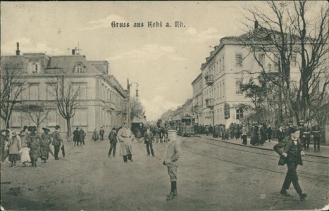 Alte Ansichtskarte Kehl, Straßenpartie