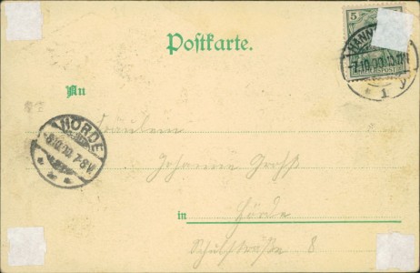 Adressseite der Ansichtskarte Hannover-List, Oststädtisches Gesellschaftshaus Fritz Wedemeyer