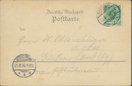 Adressseite der Ansichtskarte Siegen, Kaiser-Denkmal, Gesamtansicht mit Bahnhof, oberes Schloss