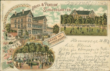 Alte Ansichtskarte Hannover-Herrenhausen, Hotel & Pension Schlossgarten