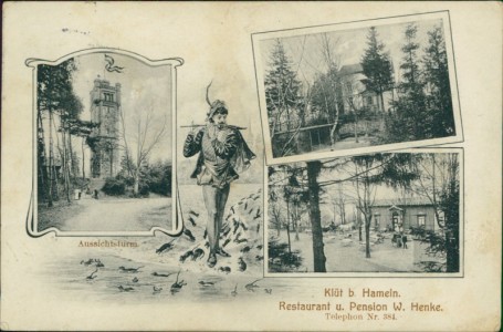 Alte Ansichtskarte Klüt b. Hameln, Restaurant u. Pension W. Henke, Aussichtsturm